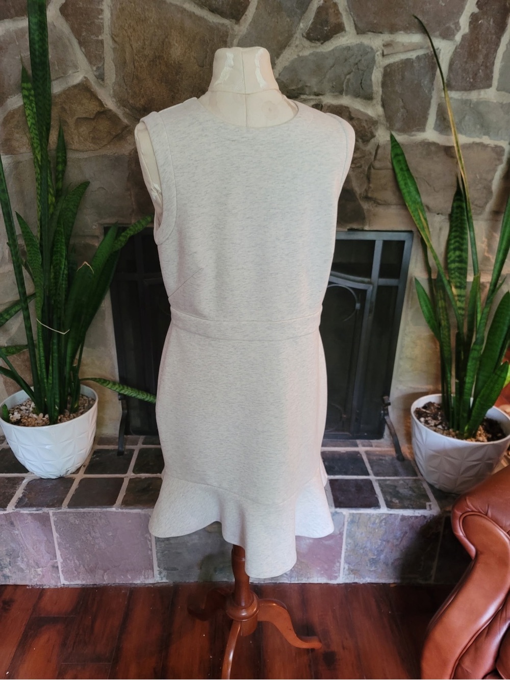 LOFT Ivory Drop Waist Flounce Dress Size 10 Sleeveless Ribbed Knit Mini